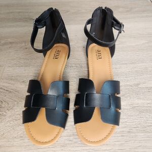 a.n.a. Legion Black Sandal Womens 7 Wedge Ankle Strap Zipper Summer